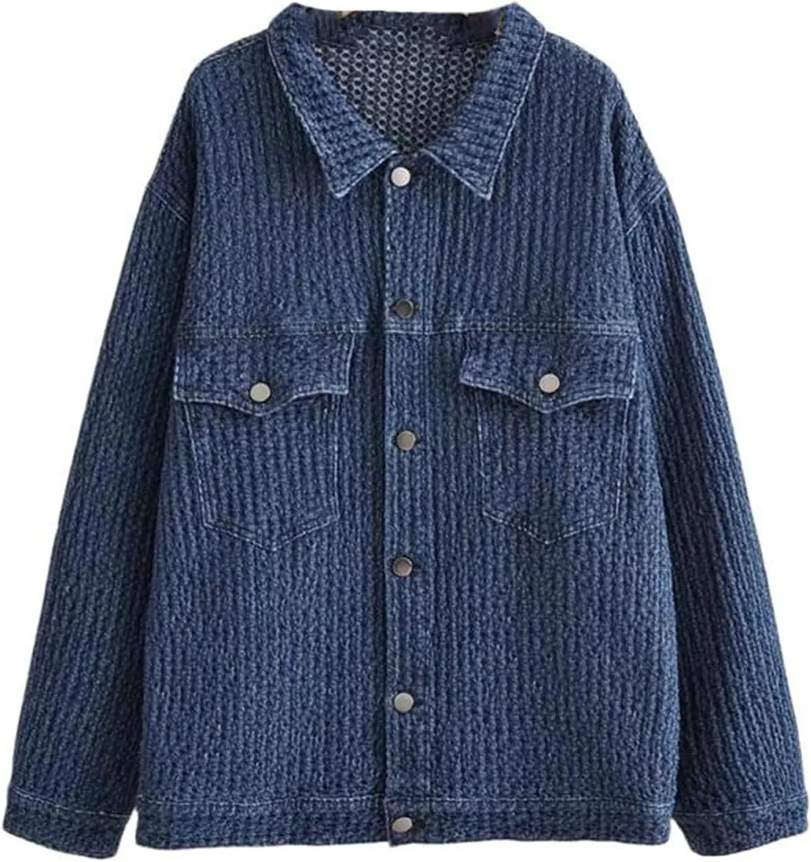 Womens Denim Jacket American Mid-Length Loose Outerwear Jean Coat for Women