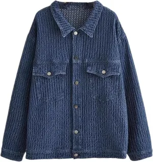 Womens Denim Jacket American Mid-Length Loose Outerwear Jean Coat for Women