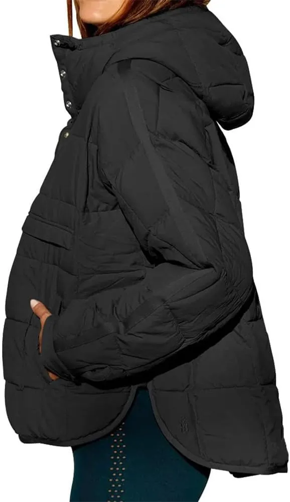 Womens Down Pullover Jacket Oversized Hoodies, Lightweight Quilted Pullover Jackets Winter Warm Hooded Down Outwear