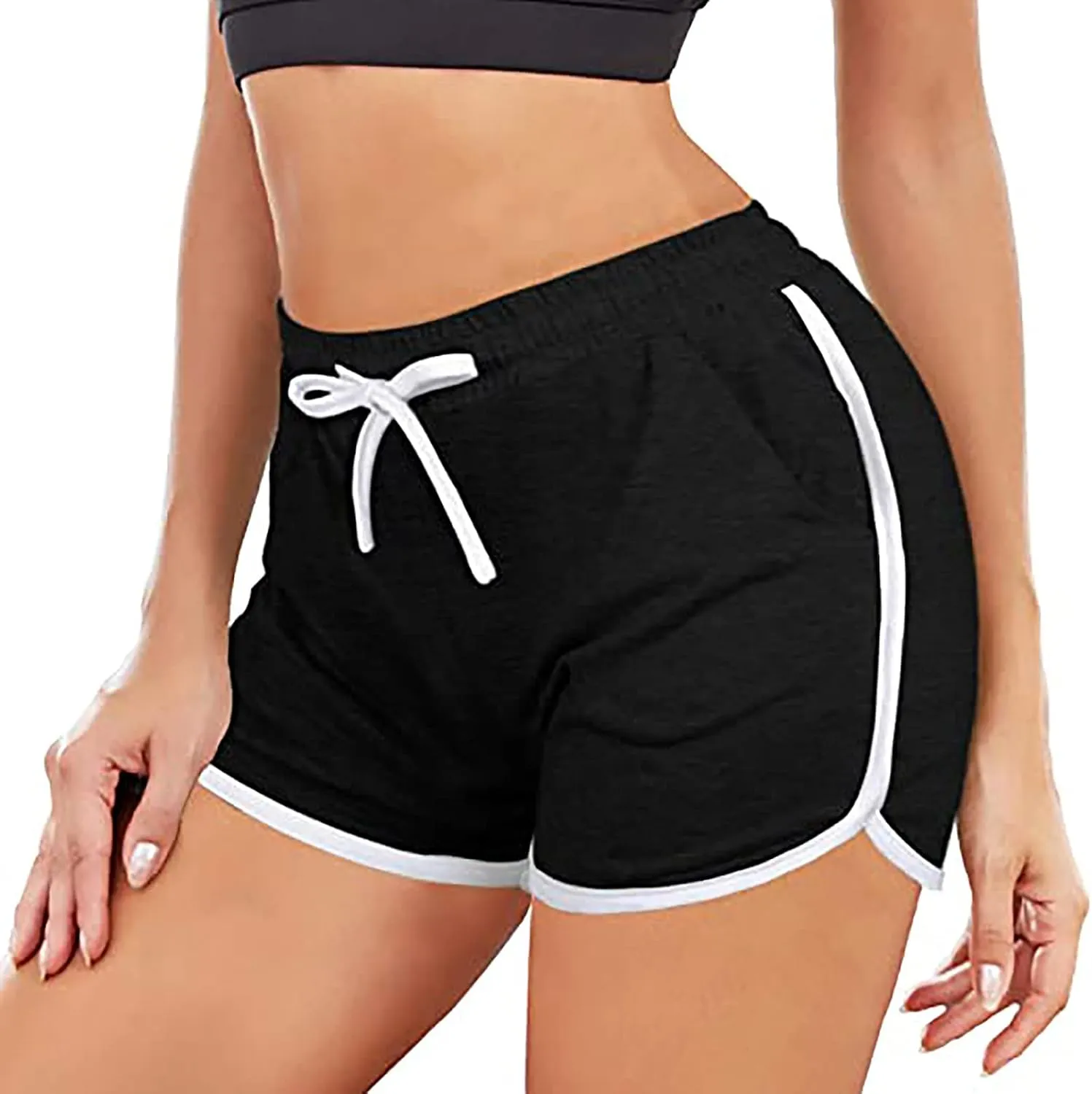 Womens Drawstring Elastic Short Sports Shorts Solid Comfy Workout Shorts Running Biker Tennis Biker Yoga Lounge Shorts