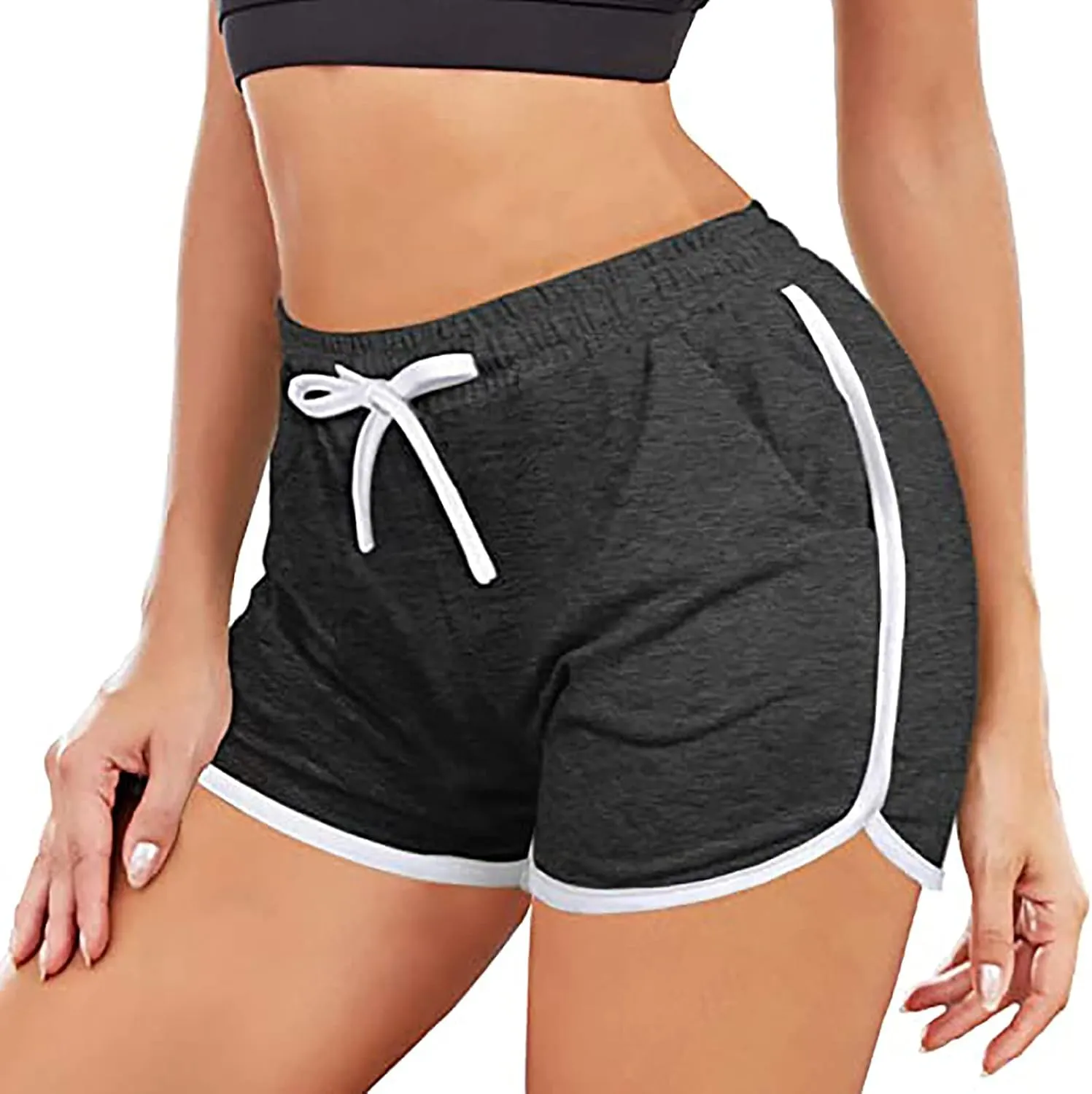 Womens Drawstring Elastic Short Sports Shorts Solid Comfy Workout Shorts Running Biker Tennis Biker Yoga Lounge Shorts
