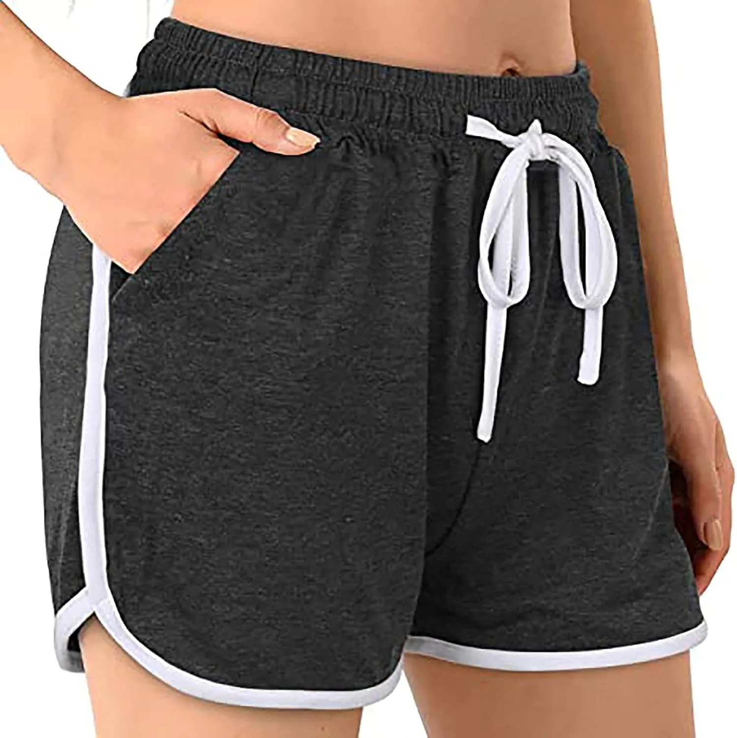 Womens Drawstring Elastic Short Sports Shorts Solid Comfy Workout Shorts Running Biker Tennis Biker Yoga Lounge Shorts