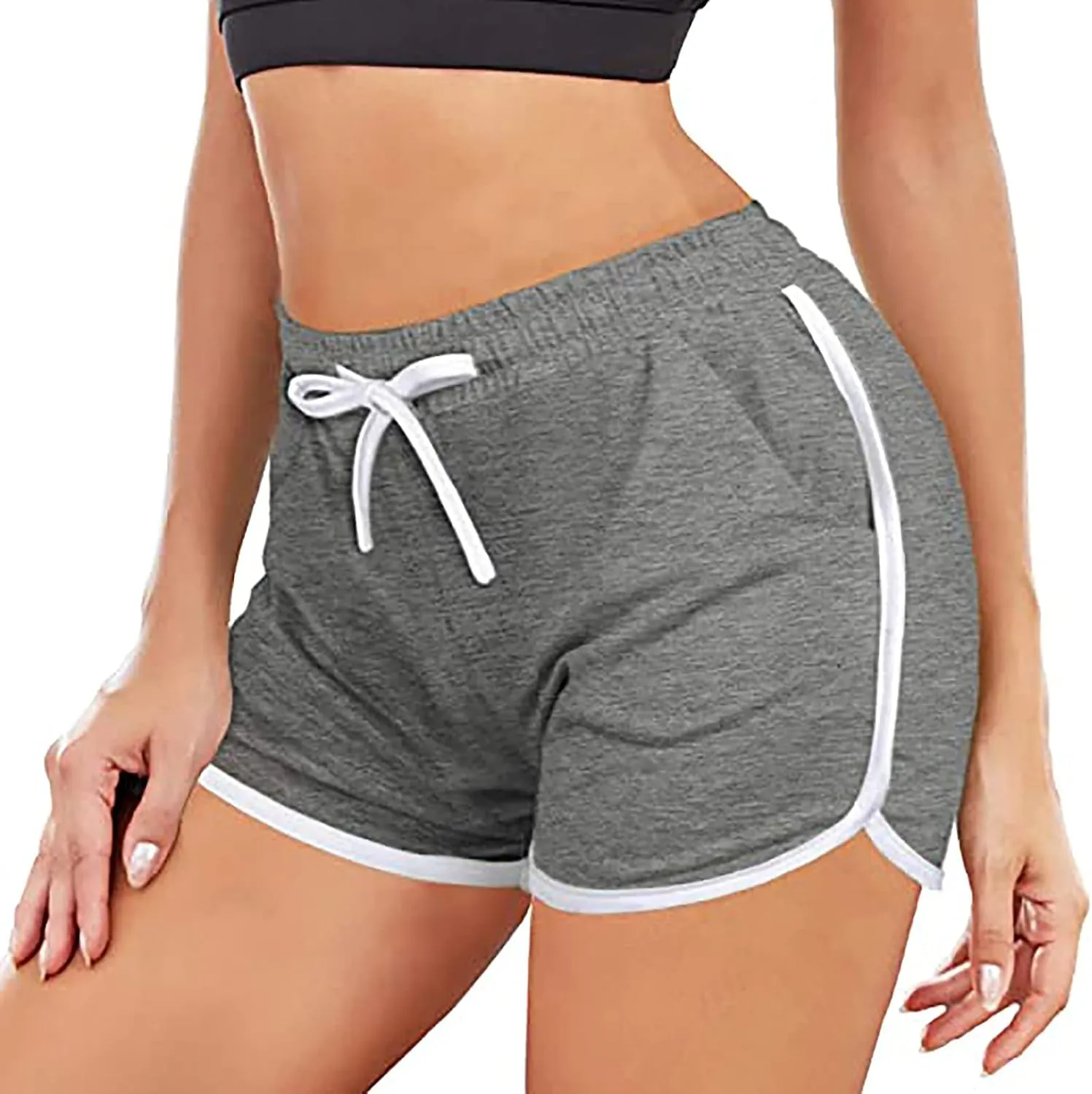 Womens Drawstring Elastic Short Sports Shorts Solid Comfy Workout Shorts Running Biker Tennis Biker Yoga Lounge Shorts