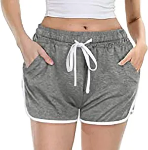 Womens Drawstring Elastic Short Sports Shorts Solid Comfy Workout Shorts Running Biker Tennis Biker Yoga Lounge Shorts