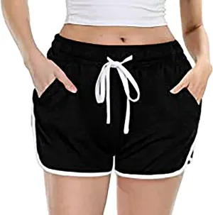 Womens Drawstring Elastic Short Sports Shorts Solid Comfy Workout Shorts Running Biker Tennis Biker Yoga Lounge Shorts