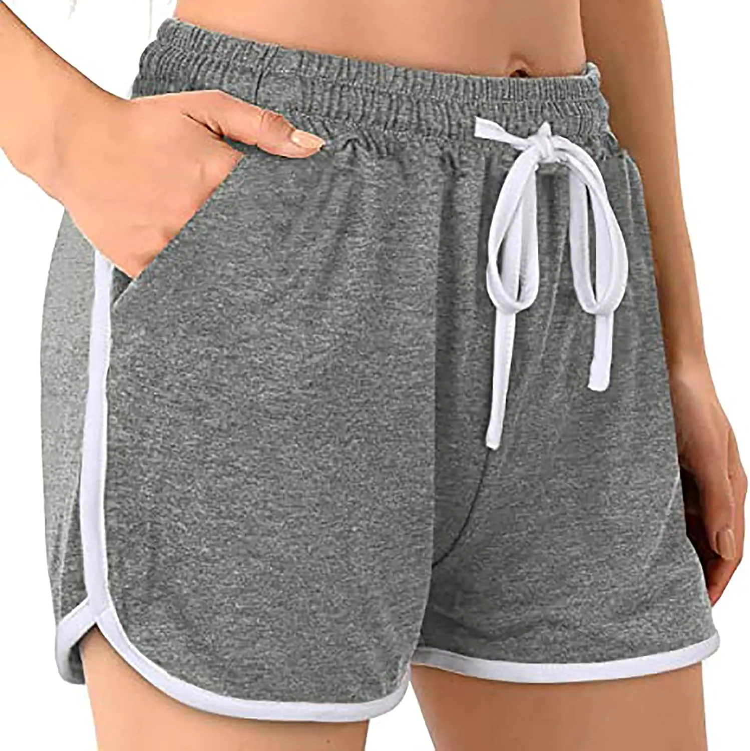 Womens Drawstring Elastic Short Sports Shorts Solid Comfy Workout Shorts Running Biker Tennis Biker Yoga Lounge Shorts