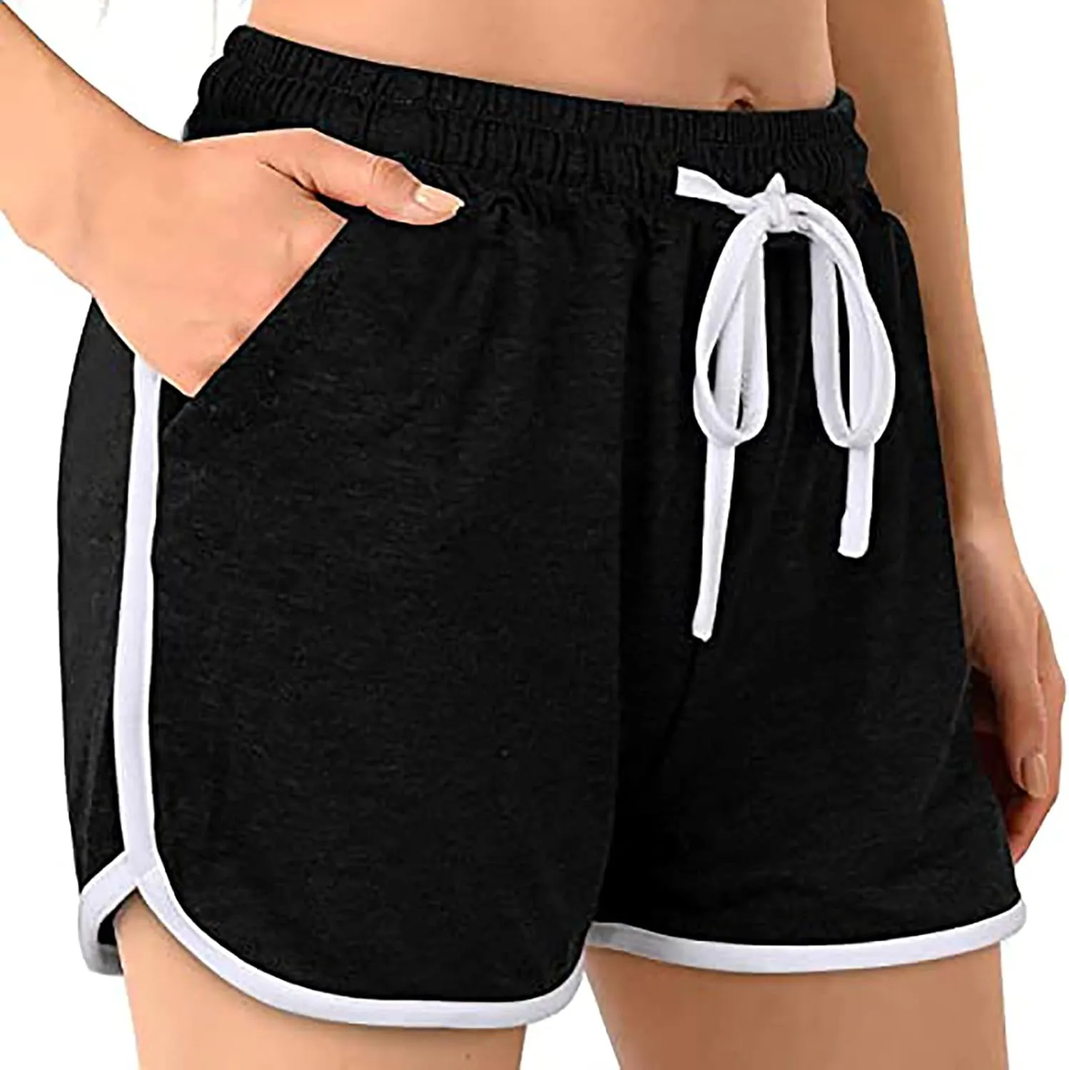 Womens Drawstring Elastic Short Sports Shorts Solid Comfy Workout Shorts Running Biker Tennis Biker Yoga Lounge Shorts
