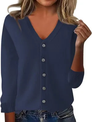 Women's Fall Winter Chunky Knit Cardigan 2025 Long Sleeve Button Down Soft Loose Cropped Sweater Outerwear