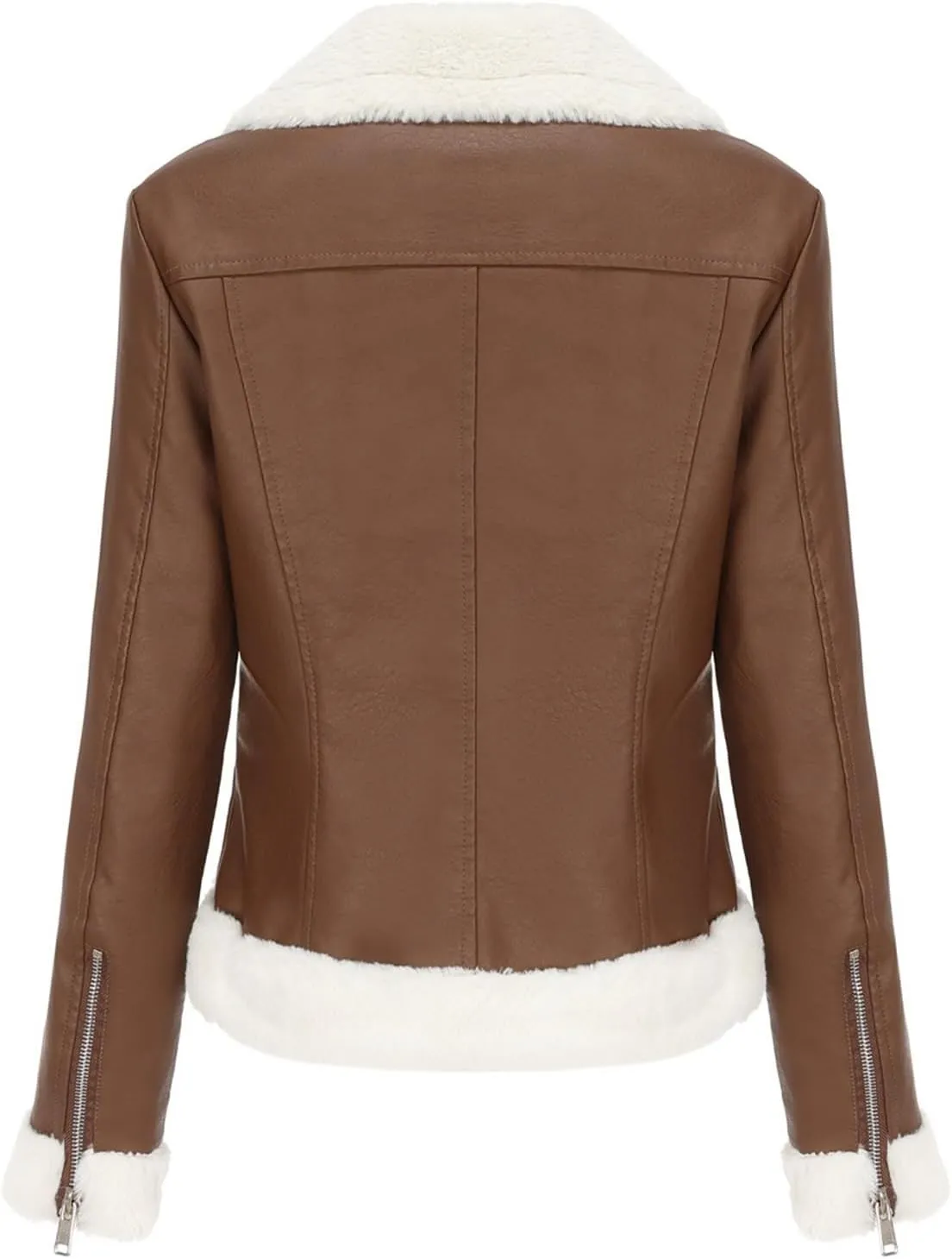 Women's Faux Fur Leather Jacket,Aviator Leather Outerwear,Faux Leather Jacket,Casual Motorcycle Leather Jacket