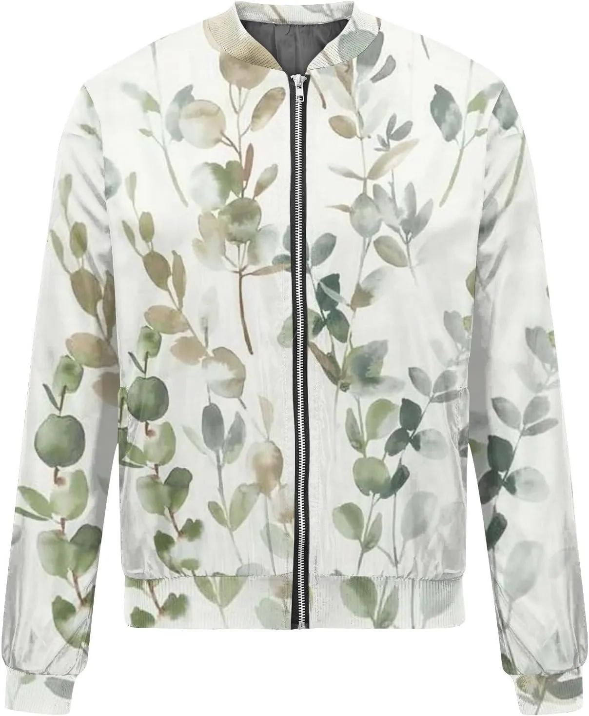 Women's Floral Print Bomber Jacket Cropped Jacket Long Sleeve Zipper Up Party Club Jacket Windbreaker Outerwear