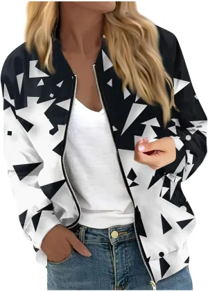 Women's Floral Print Bomber Jacket Cropped Jacket Long Sleeve Zipper Up Party Club Jacket Windbreaker Outerwear