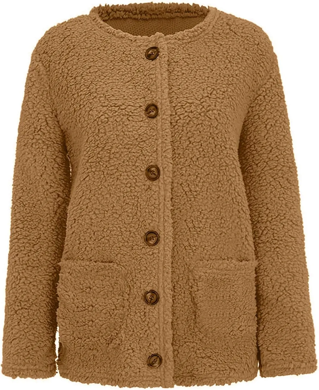 Women's Fuzzy Popcorn Button Down Long Sleeve Cardigan Knit Oversized Sherpa Sweater Cozy Plus Size Coat with Pockets