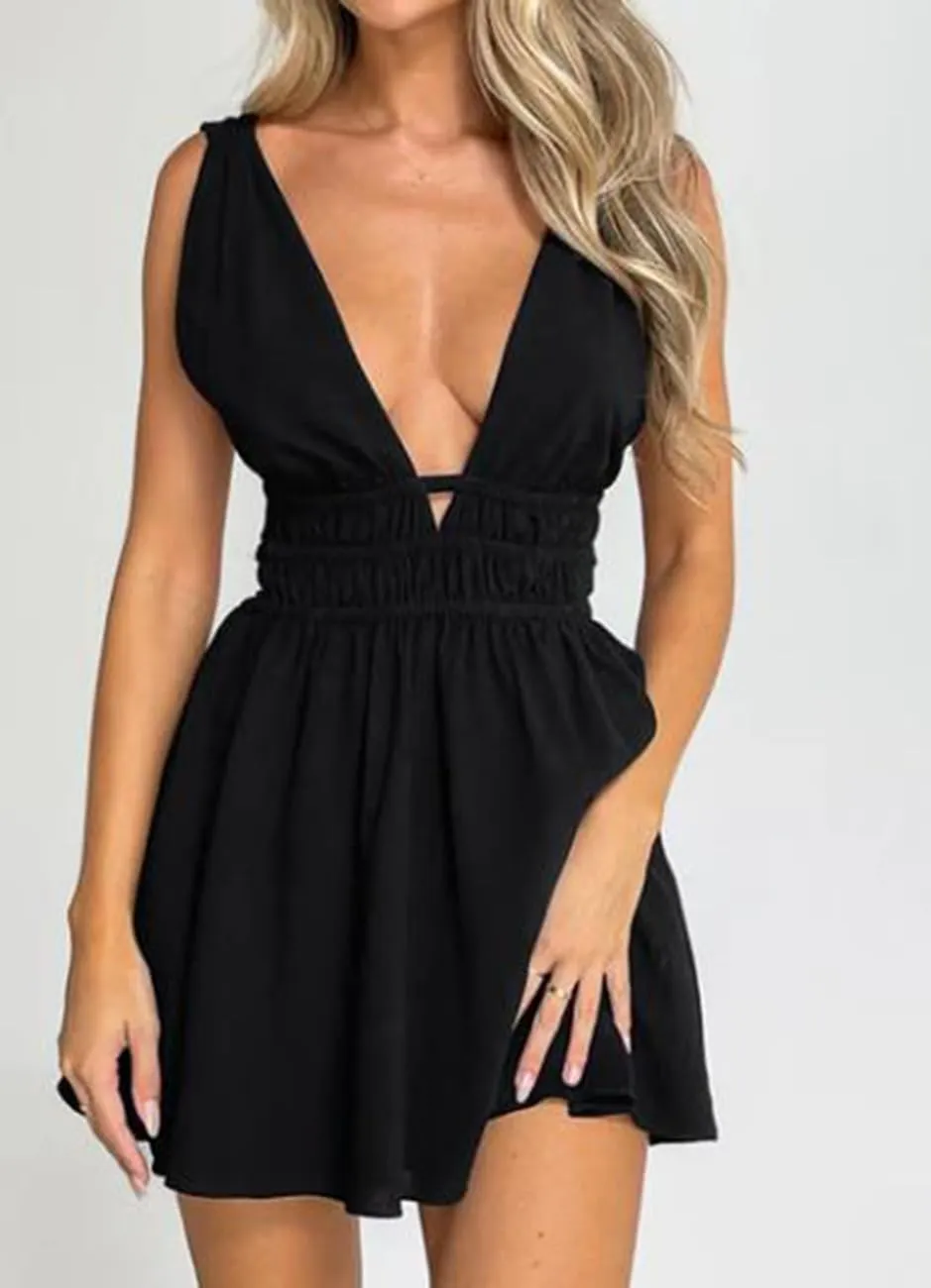 Womens Halter Neck Y2k Floral Mini Dress Cut Out Backless Ruffle Hem Rave Festival Club Dress