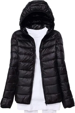 Womens Hooded Down Jacket Lightweight Duck Down Puffer Jacket Packable