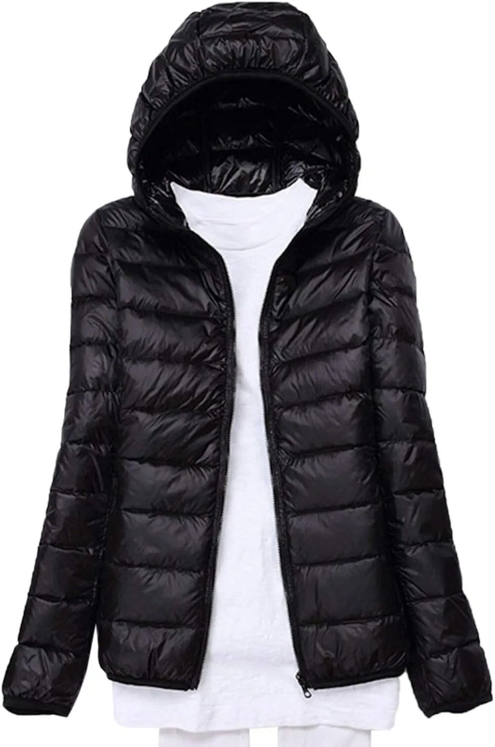 Womens Hooded Down Jacket Lightweight Duck Down Puffer Jacket Packable