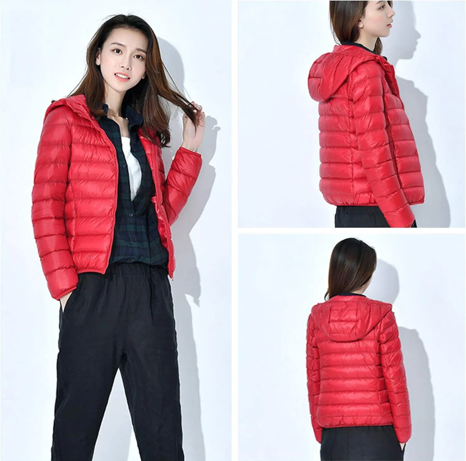 Womens Hooded Down Jacket Lightweight Duck Down Puffer Jacket Packable