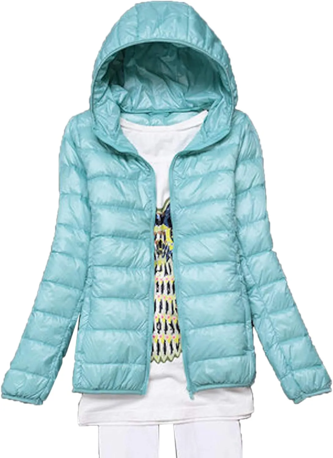 Womens Hooded Down Jacket Lightweight Duck Down Puffer Jacket Packable
