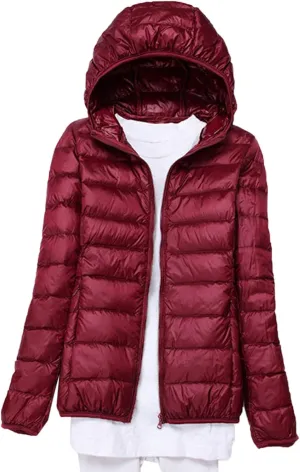 Womens Hooded Down Jacket Lightweight Duck Down Puffer Jacket Packable