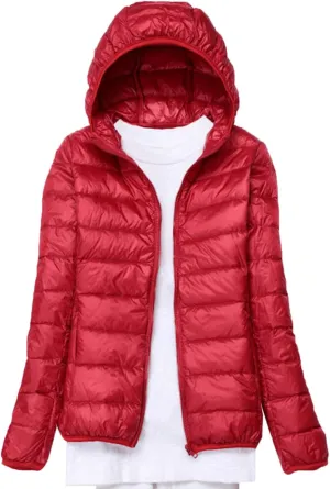 Womens Hooded Down Jacket Lightweight Duck Down Puffer Jacket Packable