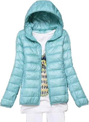 Womens Hooded Down Jacket Lightweight Duck Down Puffer Jacket Packable