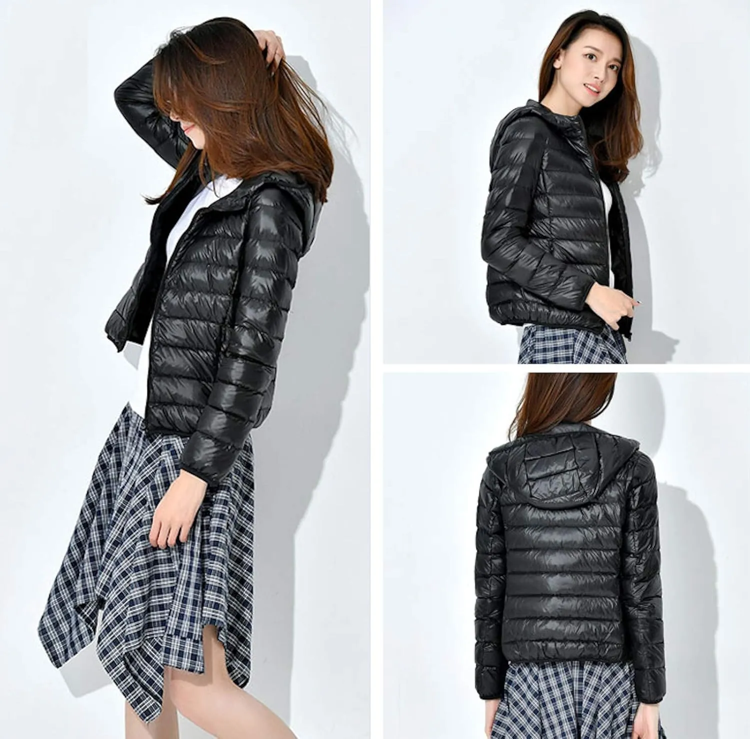 Womens Hooded Down Jacket Lightweight Duck Down Puffer Jacket Packable