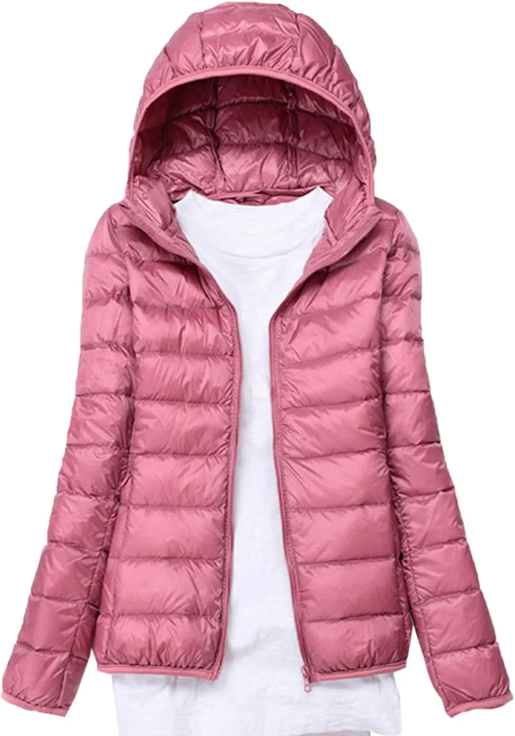 Women's Hooded Down Puffer Jacket Lightweight Duck Down Quilted Jacket