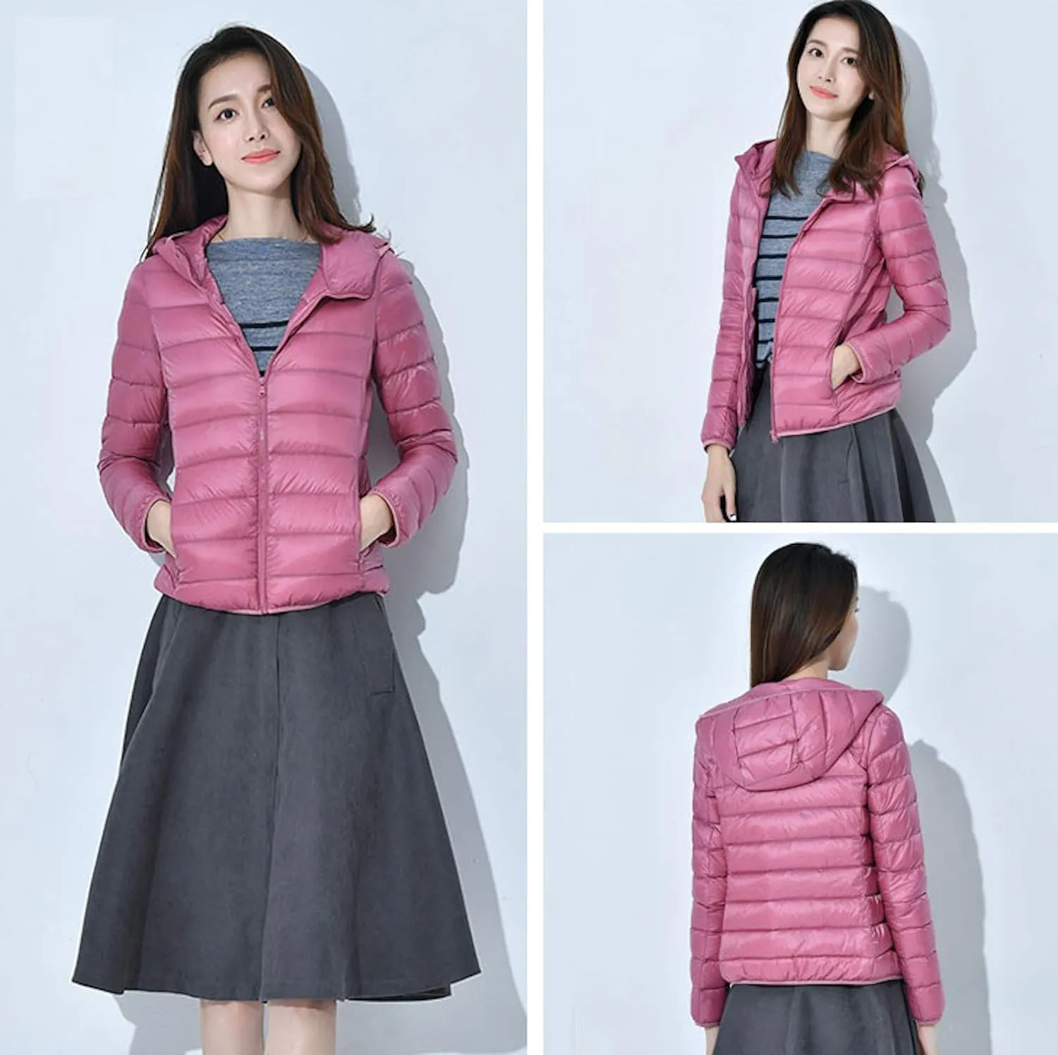 Women's Hooded Down Puffer Jacket Lightweight Duck Down Quilted Jacket