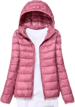 Women's Hooded Down Puffer Jacket Lightweight Duck Down Quilted Jacket