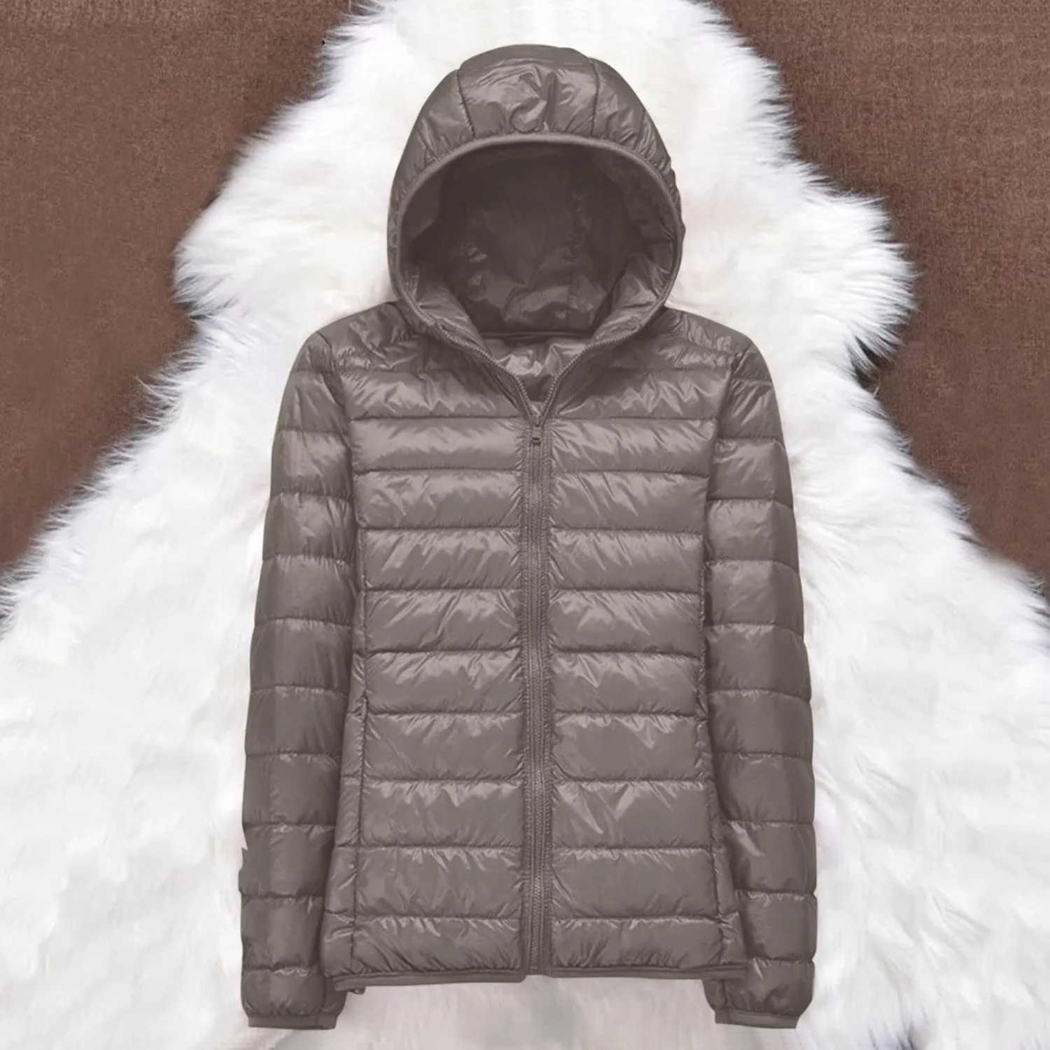 Women's Hooded Packable Puffer Jacket Casual Zip Up Lightweight Warm Trendy Quilted Winter Coat with Pocket Outerwear