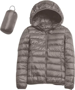 Women's Hooded Packable Puffer Jacket Casual Zip Up Lightweight Warm Trendy Quilted Winter Coat with Pocket Outerwear