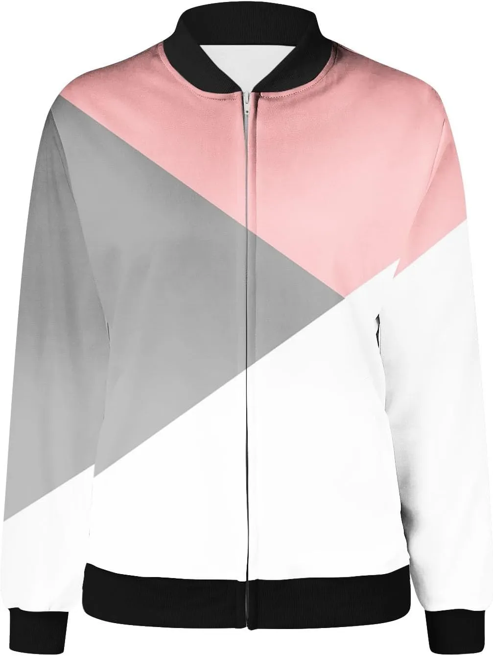 Womens Jacket Casual Zip Up Lightweight Coat Color Block Long Sleeve Coat Outerwear with Pocket 2024