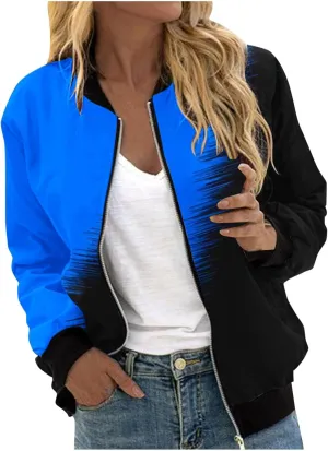 Womens Jacket Casual Zip Up Lightweight Coat Color Block Long Sleeve Coat Outerwear with Pocket 2024
