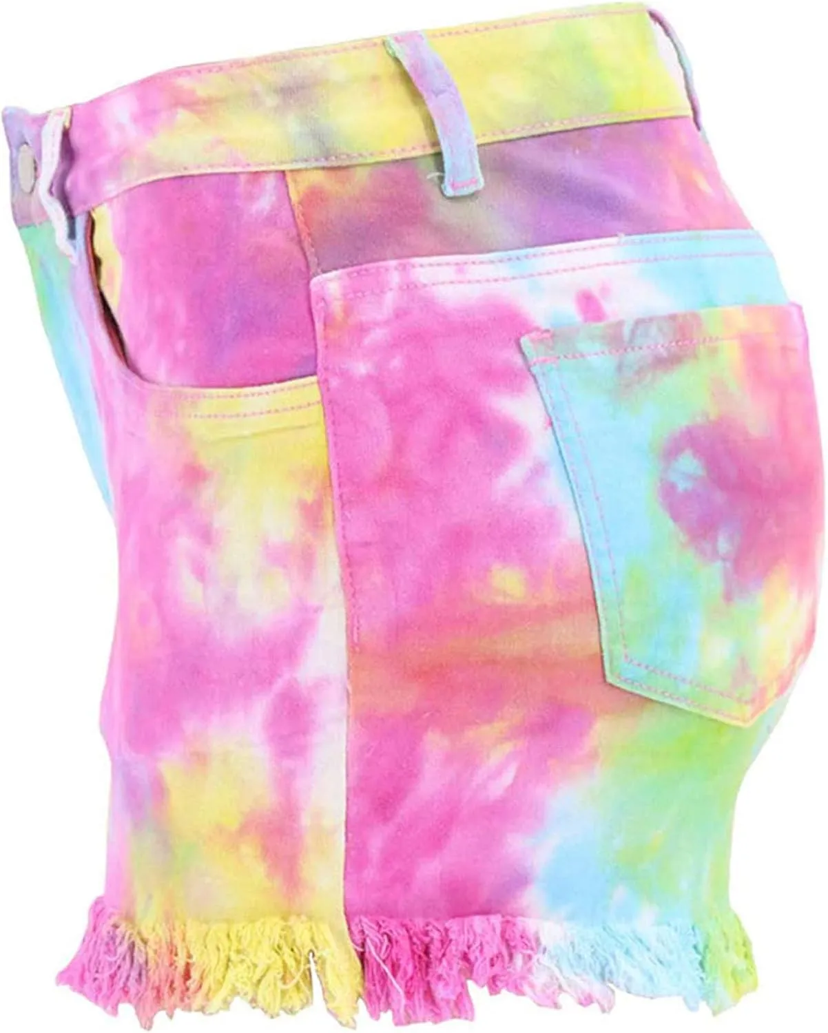 Women's Juniors Ripped Tie-dye Denim Jean Shorts High Waisted Raw Hem Hot Shorts Summer Stretchy Distressed Denim Shorts