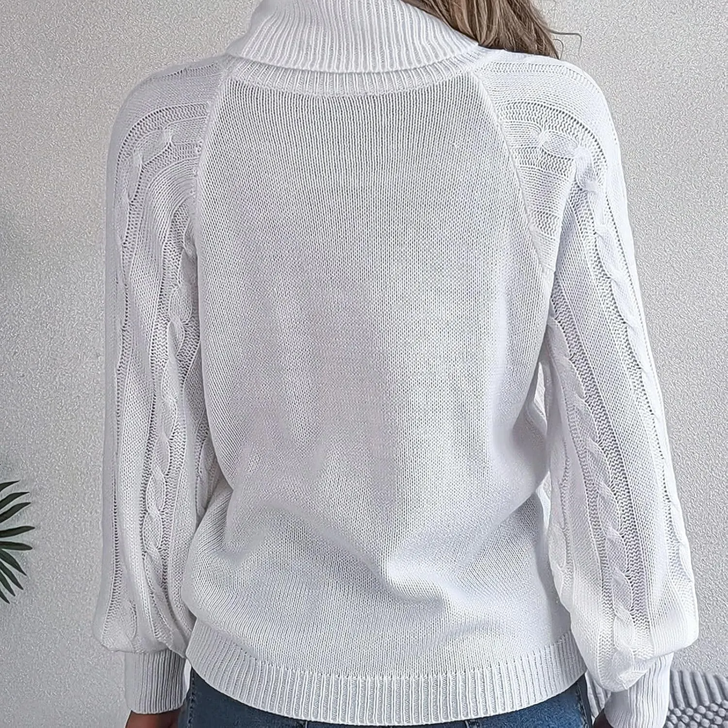 Women's Lantern Long Sleeve Sweaters Oversized Turtleneck Cozy Chunky Cable Knit Tunic Sweater Pullover Jumper Tops