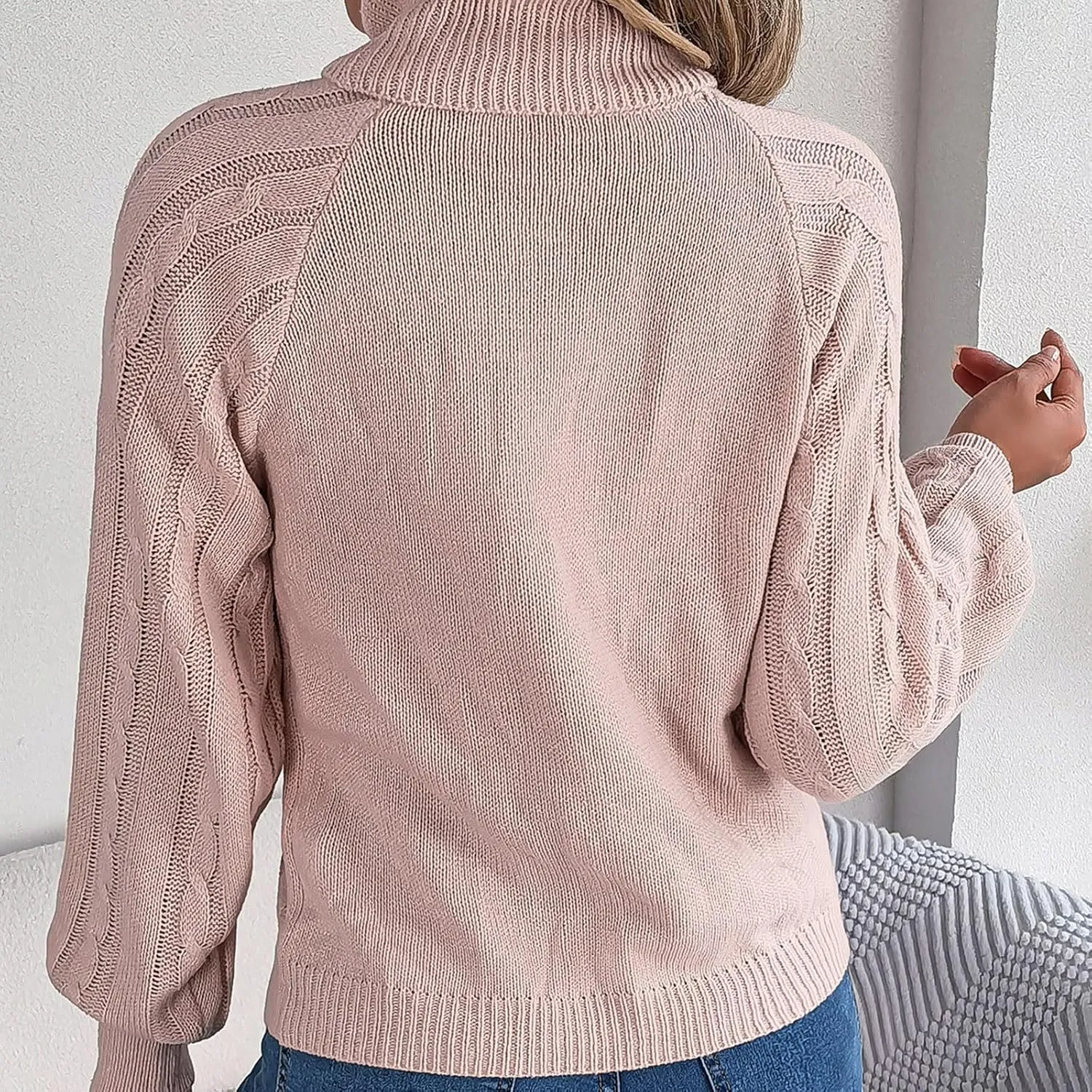Women's Lantern Long Sleeve Sweaters Oversized Turtleneck Cozy Chunky Cable Knit Tunic Sweater Pullover Jumper Tops