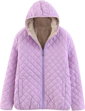 Women's Lightweight Quilted Jacket Casual Fleece Lined with Pockets Zip Up Puffer Jacket Warm Winter Coats with Hood