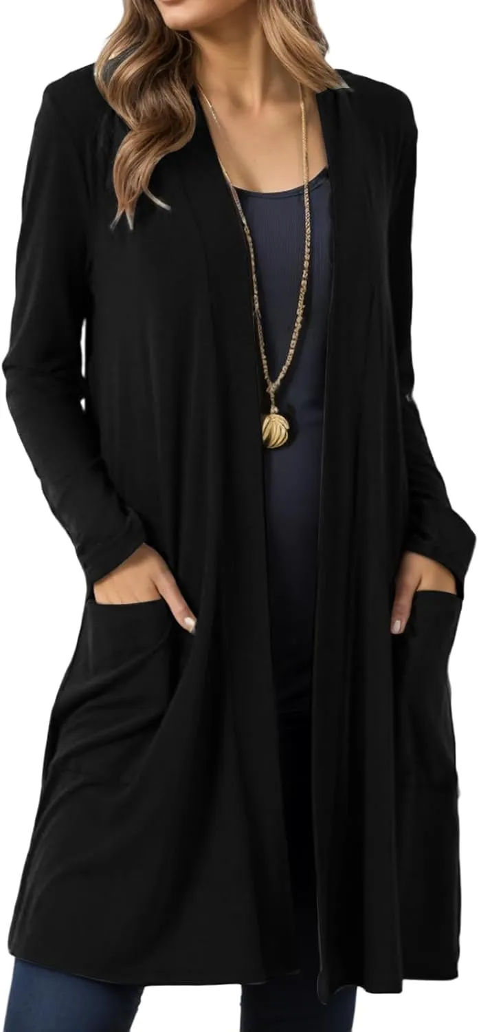 Womens Long Cardigan Sweaters Lightweight Open Front Cardigan Casual Knitted Jacket Outwear