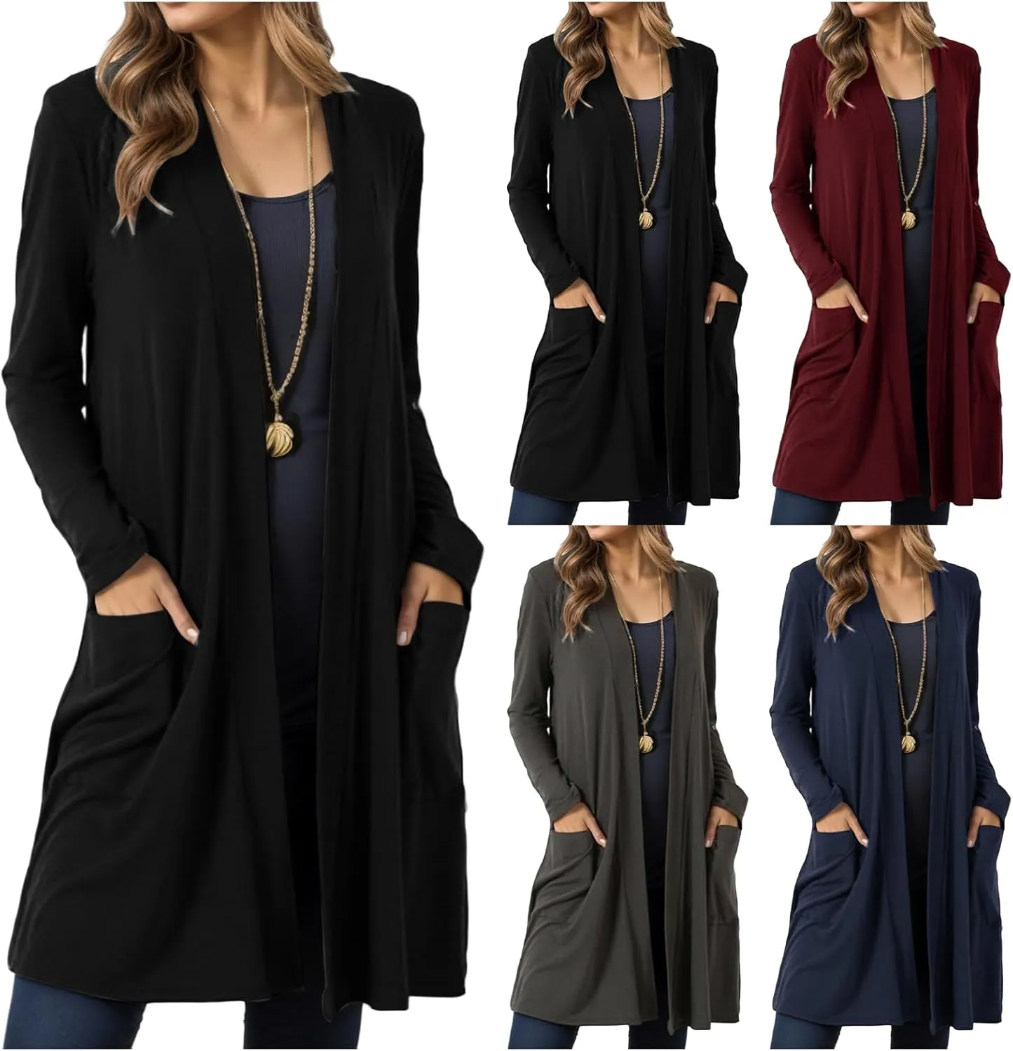 Womens Long Cardigan Sweaters Lightweight Open Front Cardigan Casual Knitted Jacket Outwear