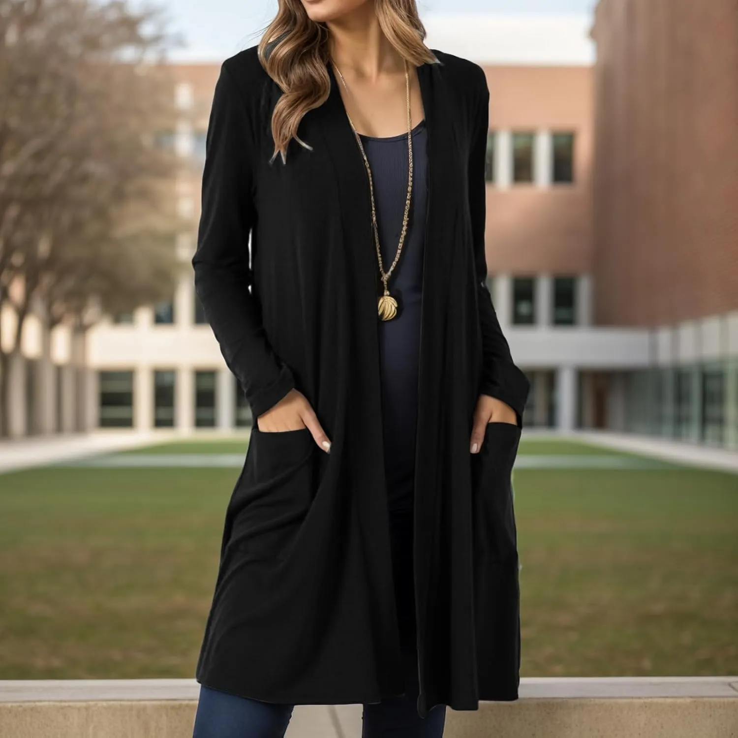 Womens Long Cardigan Sweaters Lightweight Open Front Cardigan Casual Knitted Jacket Outwear