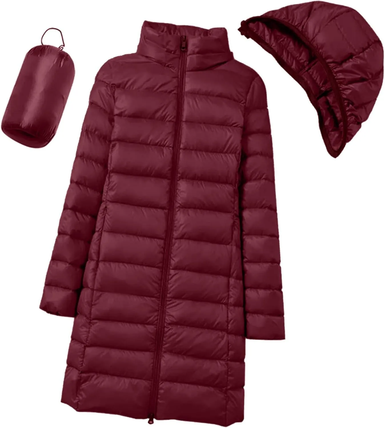 Women's Long Down Coat Packable Puffer Jacket Hooded Winter Ultra Light Quilted Winter Coat with Pocket Outerwear