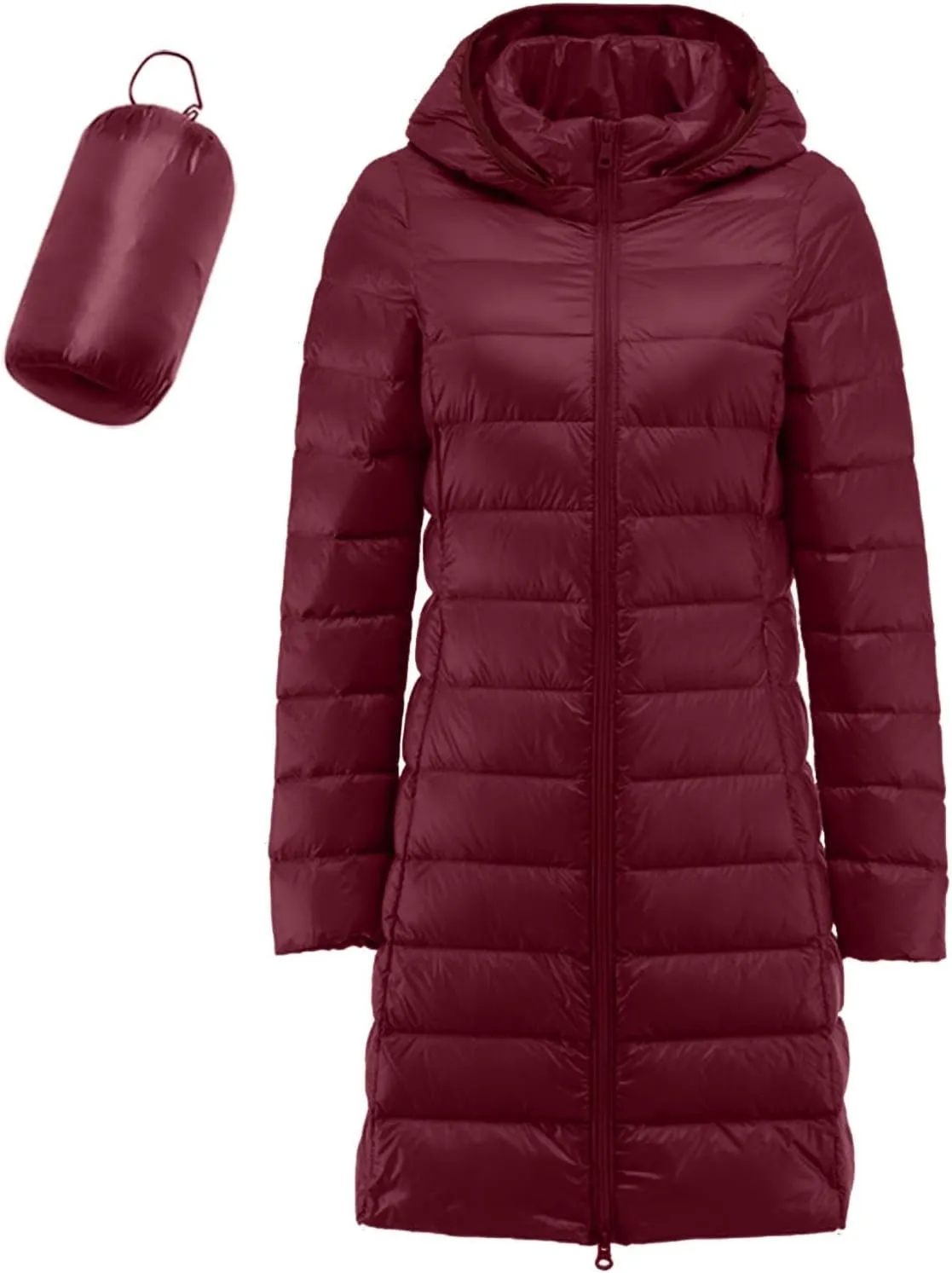 Women's Long Down Coat Packable Puffer Jacket Hooded Winter Ultra Light Quilted Winter Coat with Pocket Outerwear