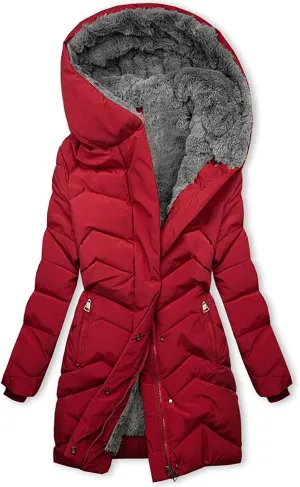 Womens Long Puffer Coat Jackets Fleece Lined Coats Ladies Padded Thermal Overcoat with Faux Hooded Hooded Parka