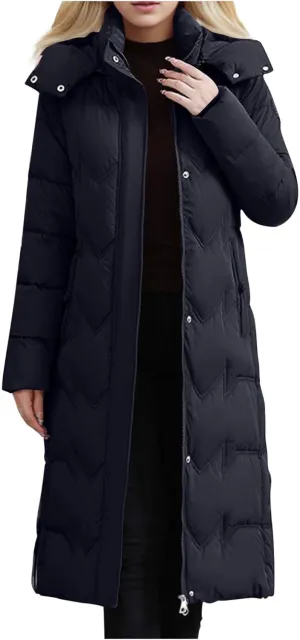 Women's Long Quilted Coat Plus Size Puffer Jackets Casual Hooded Winter Coats Thickened Warm Outerwear with Pockets
