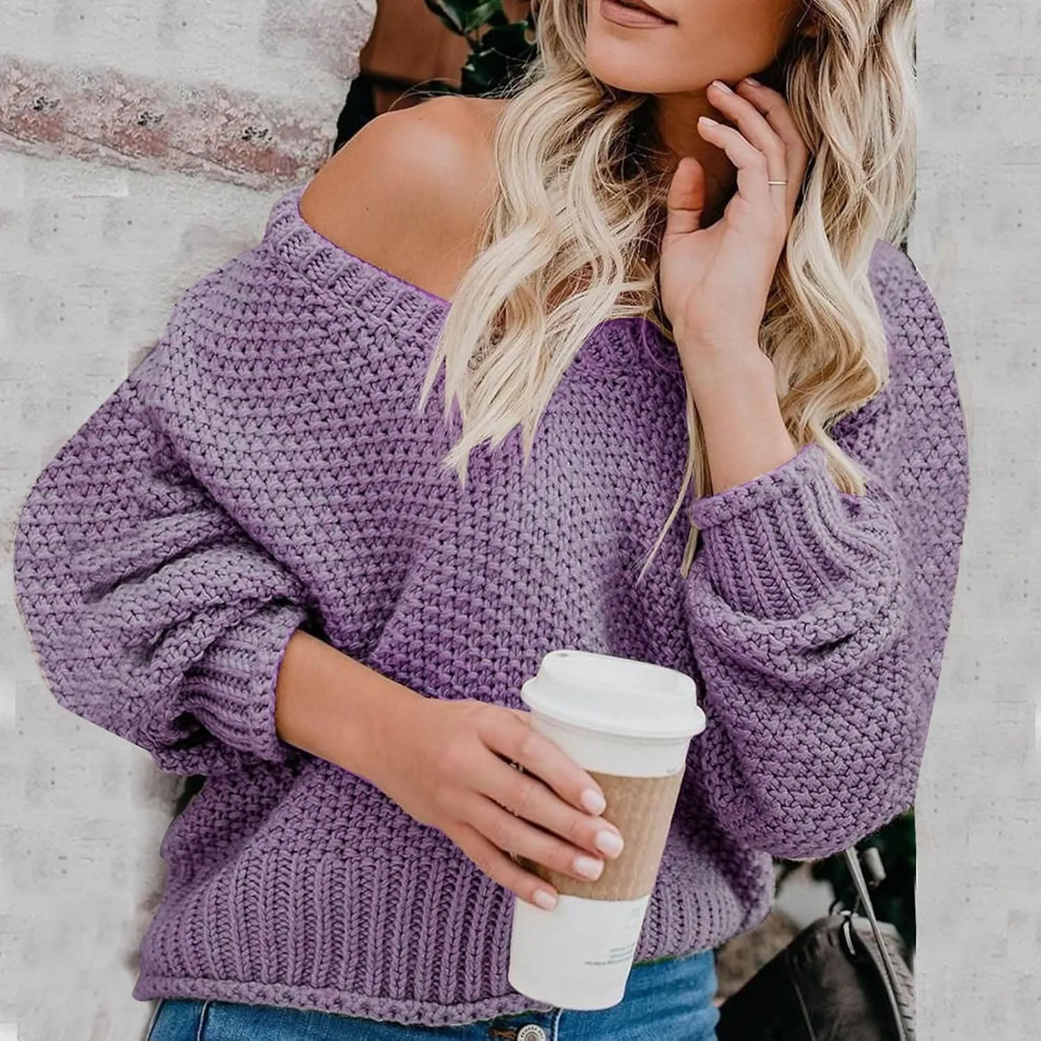 Women's Long Sleeve V Neck Sweaters Chunky Cable Knit Pullover Fashion Crochet Hollow Out Knitwear Solid Cozy Tops