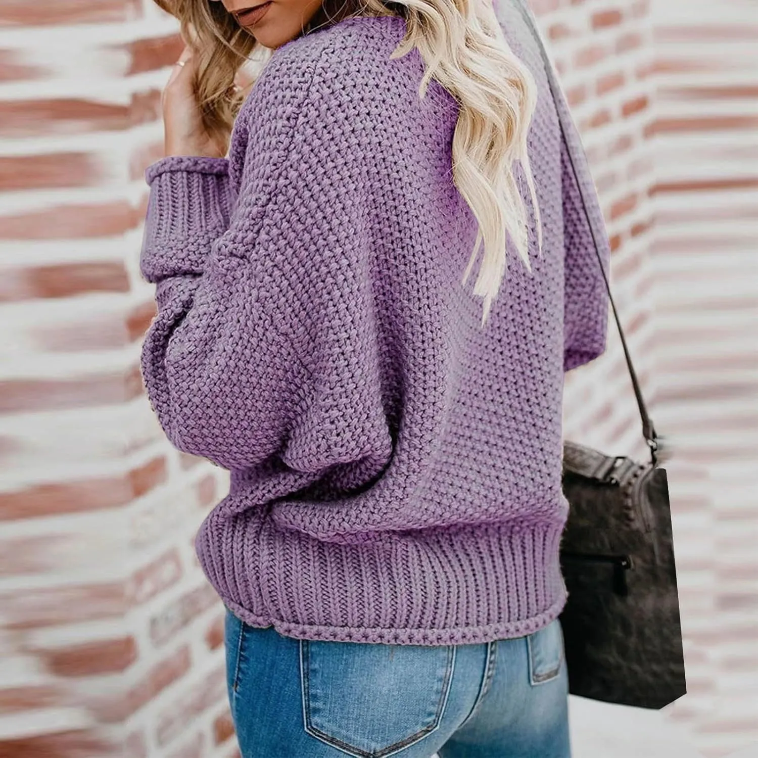 Women's Long Sleeve V Neck Sweaters Chunky Cable Knit Pullover Fashion Crochet Hollow Out Knitwear Solid Cozy Tops