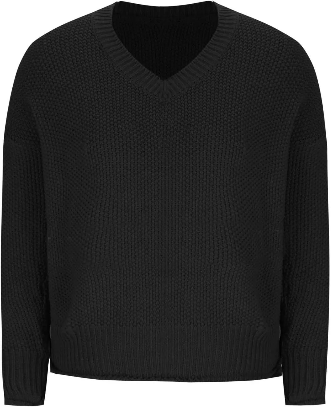 Women's Long Sleeve V Neck Sweaters Chunky Cable Knit Pullover Fashion Crochet Hollow Out Knitwear Solid Cozy Tops