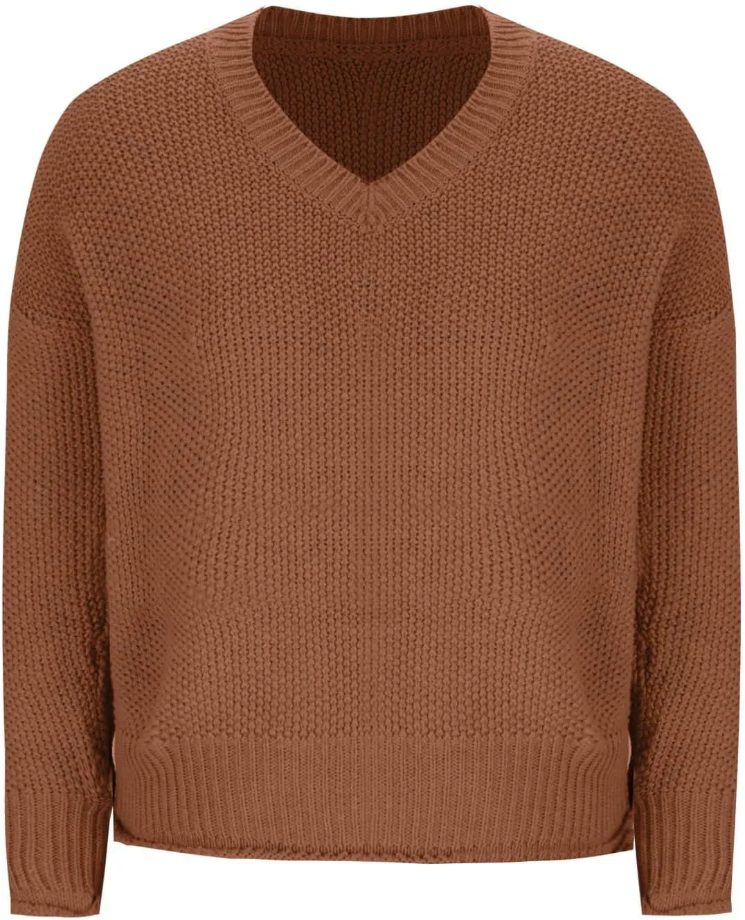 Women's Long Sleeve V Neck Sweaters Chunky Cable Knit Pullover Fashion Crochet Hollow Out Knitwear Solid Cozy Tops