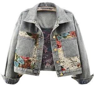 Women's long-sleeved denim jacket short loose jacket top