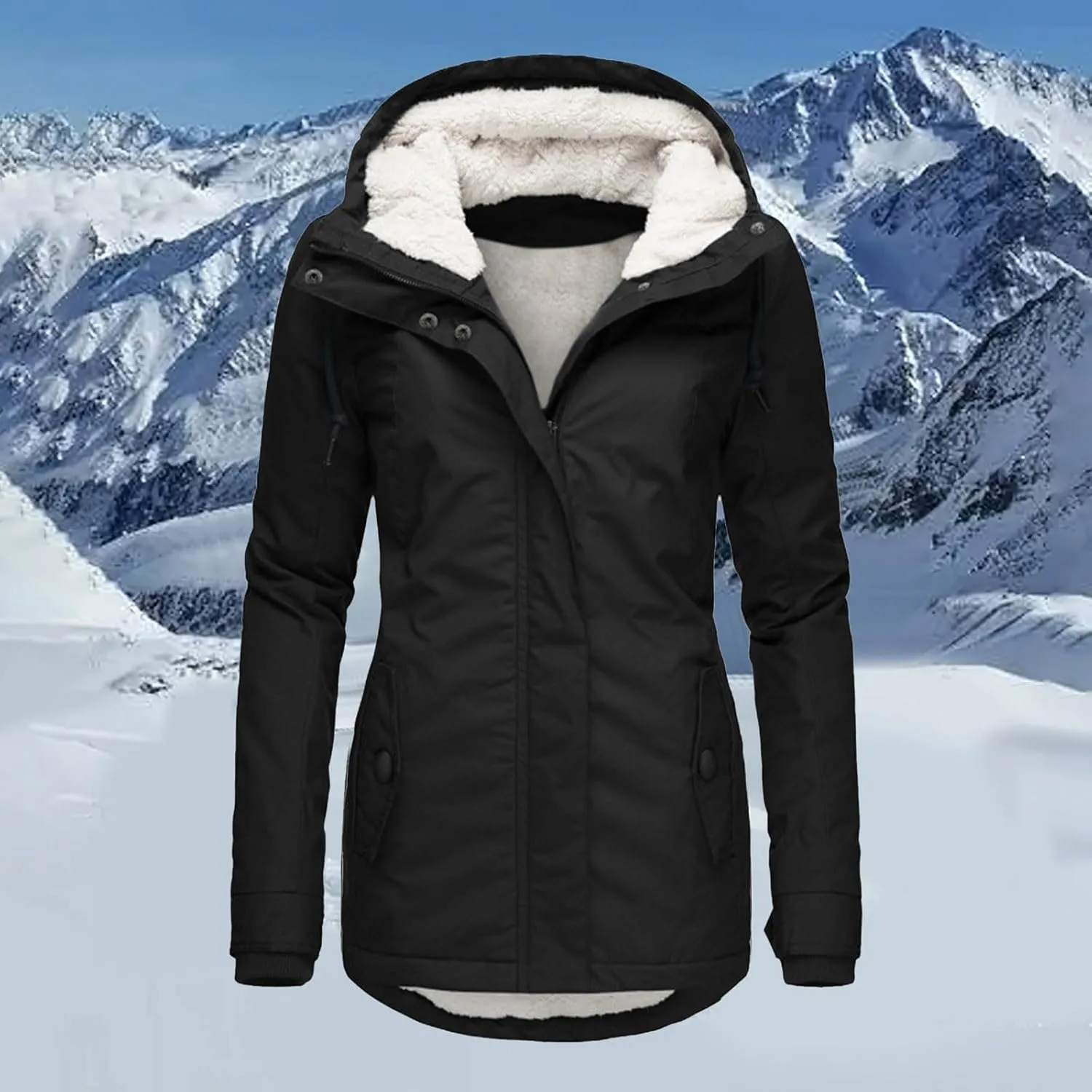 Women's Mid Length Down Coat Hooded Fleece Lined for Warmth & Comfort down 2024 Women Petite