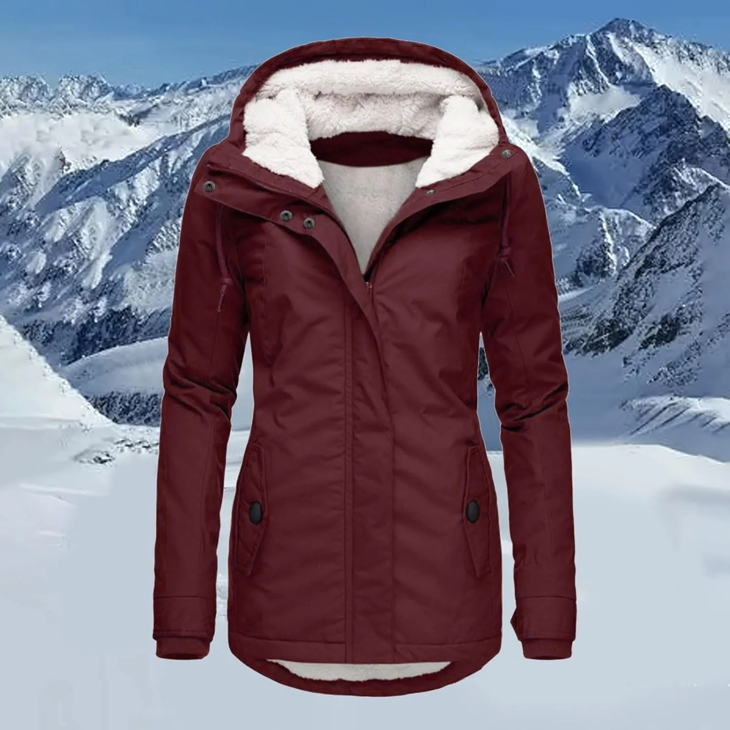 Women's Mid Length Down Coat Hooded Fleece Lined for Warmth & Comfort down 2024 Women Petite
